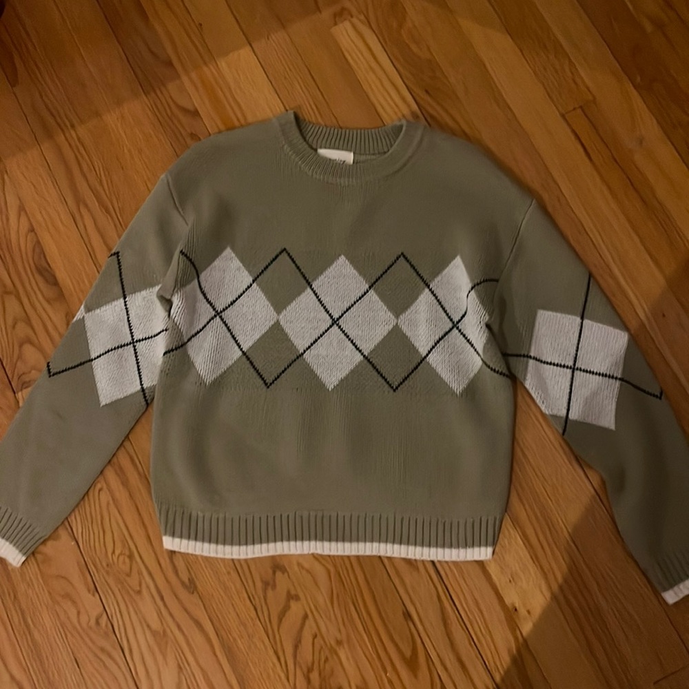 Oversized Sage Argyle Sweater